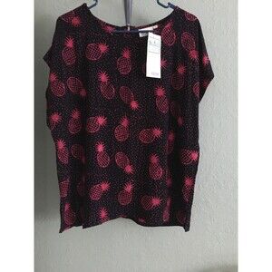 GO FISH Clothing Co Black Pink Pineapple Print Size L Top NWT